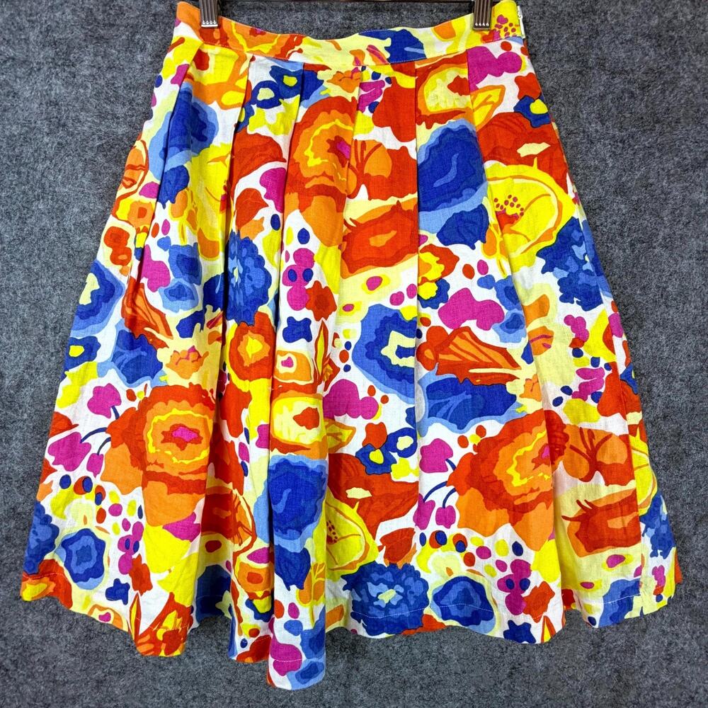 Liz Claiborne New York Skirt Womens 4 Bright Abstract Linen Pleated Dopamine Pop